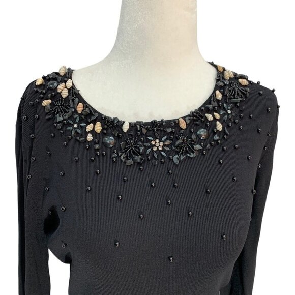 RARE! Vintage Baluchi🖤Black Sweater Bead/Shell Detail Long Sleeve Lightweight … - Picture 2 of 10